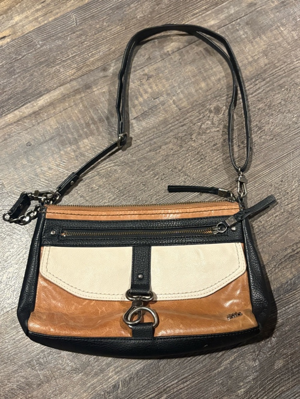 The Sak Black, Tan & Cream Leather Crossbody Purse